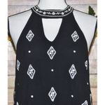 Entro Black Sleeveless A-Line Mini Dress L Floral Cream Embroidery High Neckline Photo 1