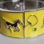 Vintage Silver Yellow Equestrian Horse Clamper / Hinge Bracelet Photo 4