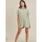 Mable Women's Cotton Wrinkle Gauze Button Front Lightweight Relaxed Romper S/M Green Size M Photo 8