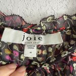 Joie  Sheer Black Pink Floral Tie V-Neck Bishop Sleeve Blouse Womens M Preppy Photo 2
