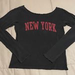 Women’s Black and Red New York Long Sleeve with Distressed Neckline Size M Photo 0