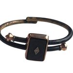 Antique 1879 Victorian Gold Filled Mourning Bracelet with Real Center Diamond Black Photo 2