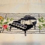 Music Themed Cross Stitch Needlepoint Small Tote Bag French Horn Piano Violin Photo 4