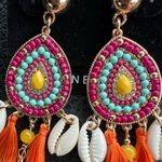 Taramanda Colorful Beaded seashells Earrings Pink Photo 1