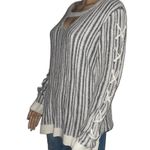 Rock & Republic Striped Cut out Collar Lace Up Sleeve Sweater Photo 5