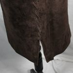 Vintage 1990s Chocolate Brown 100% Leather Sueded Skirt with Side Stitch Size 8 Photo 4