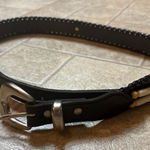 Vintage Beaded Leather Belt with Blue and Red Accents Black Photo 0