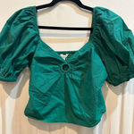 Sim & Sam  Women's Green Puff Sleeve Smocked Square Neck Crop Top - Size L Photo 0
