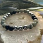 Handmade Kiwi Jasper + black obsidian + hematite 🖤🥝 bracelet Photo 0