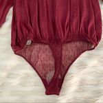 Free People Red Burgendy Wine Flowy Boho Silky Long Sleeve Cottagegore Bodysuit Photo 10