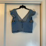 Ashley Stewart 6.  Denim Crop Top With Ruffle Sleeves With Zipper Back Size 16 Photo 5