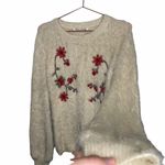 Woven Heart Pullover Long Sleeve Red Flower Embroidered Sweater Small Photo 1