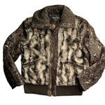 Regent Park Womens Large‎ Faux Fur Brown Metallic Gold Coat Jacket Shiny Animal Photo 0