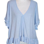 Bishop and Young Light Blue Cropped V-Neck Top with Ruffle Trim Size Large Photo 0
