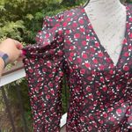 Something Navy  Revolve Women Satin Black Red Floral Wrap Dress Sz M Photo 5