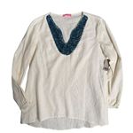 Isaac Mizrahi Isaac Mizrahi Beaded Tunic Top Womens S Linen Long Sleeve Resort wear Vacation Photo 4