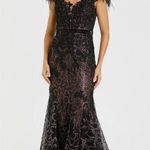 Mac Duggal Embellished Feather Cap Sleeve Illusion Neck Trumpet Gown Regular pr Photo 0