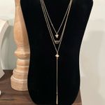 Gold tone triple strand rhinestone stone accent lariat necklace Photo 0