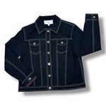 Vntg St. John Sport Contrast Stitch Button Front Denim Jacket Black Pink Small Photo 9