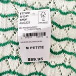 Lands' End  Green White Cotton Blend Pointelle Stripe Crew Button Trim Sweater MP Photo 10
