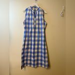 LL Bean Women's Daybreak Nightgown XS Blue White Plaid Pockets Cotton Spandex ￼ Photo 2