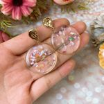 Gold Round Transparent Shell Bits Earrings Photo 2