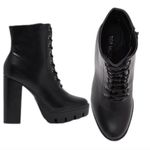 Top Moda PU Leather Black Heeled Lace Up Combat Boots Nordstrom Size 6 NEW W Box Photo 5