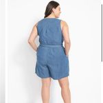 Lane Bryant NWT Denim Jean Romper Tie Square Neck Button Shorts Size 14 Stretch Photo 2