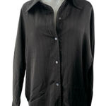 Commense Women's Black Satin Striped Long Sleeve Button Down Shirt Top Size M Size M Photo 0