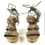 Steve Madden Strappy Olive Green/Gray Cork Wedges Ankle Tie High Heels 7.5M Photo 1