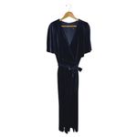 Alex Marie Jumpsuit Women 18 Navy Blue Velvet Cape Sleeves Belted Wide Leg Beth Photo 2