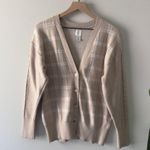 Joie  Beige Plaid Cardigan long sleeve cable knit accent button down front Photo 2