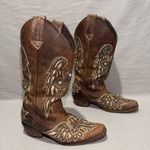 Sergal Womens Cutout Sequin Cross and Angel Wings Western Pull on Brown Boots 9 Photo 3