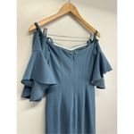 Azazie Bridesmaid Dress Maxi Size Small Blue Ruffled Sleeves Sweetheart Neck Photo 5