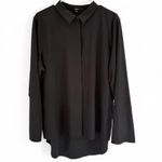 Quince  Women’s XL Collared Button Down Long Sleeve Blouse Top Stretch Black Work Photo 0