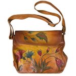 Anna by Anuschka Floral Flower Brown Leather Handpainted Crossbody Purse Bag Photo 0