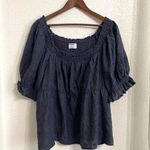 Old Navy  Womens Shirt Blouse Blue Floral Embroidered Smocked Back Size XXL Photo 0