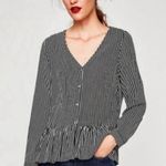 ZARA  Striped Long Sleeve Frilled Hem Button Down Peplum Top | Shirt Photo 0