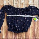 Arizona Women’s Long Sleeve Off the Shoulder Navy Floral Peasant Top Size Small Photo 3