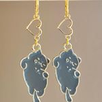 Handmade Kawaii cute cat heart dangle earrings✨ Photo 0