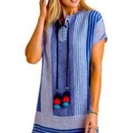 Vineyard Vines  Linen Striped Tassel Shift Dress in Dazzling Blue Sz 00 Womens Photo 0