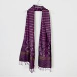 Island Mountain Thai Silk Purple Striped Elephant Print Fringe Scarf Photo 1