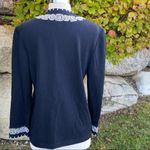 St. John Collection Black with White Embroidered Trim Zip Cardigan Size 8 Photo 4