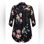 Plus Size 3/4 Sleeve Shirts for Women Floral Print V Neck Blouses Tunic Tops Black Photo 7