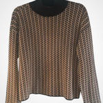 Ann Taylor Black & Tan Geometric Print High Neck Knit Business Casual Sweater L Photo 0