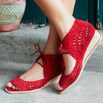 Jeffrey Campbell  Red Rodillo Suede Peep Toe Wedges Size 7.5 Photo 0