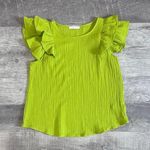 Boutique Ces Femme Ruffle Sleeve Cotton Gauze Top Womens M Bright Lime Muslin Green Size M Photo 0