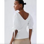 Maeve  anthropologie puff sleeve white v-neck short sleeve top Photo 3
