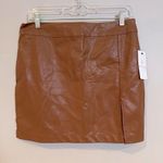 Mable Faux Leather Vegan Camel Mini Skirt Women's Size Large Front Slit‎ NWT Tan Photo 0