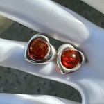 Baltic amber sterling silver vintage heart post earrings Photo 2